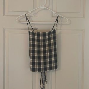 Plaid, tank top, criss-cross back.